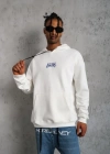 Erkek 24 ırt Baskılı Ovresize Üç İplik Kapüşonlu weatshirt  Beyaz