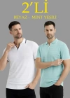Erkek 2’li Paket Triko Yakalı Düğmesiz Açık Yaka Fitilli Kısa Kollu Regular Fit Tişört  Beyaz  int Yeşili