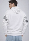 Erkek 3 İplik Pamuklu Kapüşonlu Baskılı weathirt Hoodie  Beyaz