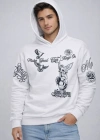 Erkek 3 İplik Pamuklu Kapüşonlu Baskılı weathirt Hoodie  Beyaz
