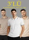 Erkek 3’lü Paket Dokuma Triko  Fermuarlı Yakalı Fitilli Kısa Kollu Regular Fit Tişört  Kahverengi, Beyaz, Bej