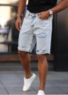 Erkek Açık Mavi Detaylı Kot Şort