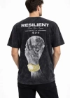 Erkek Asit Yıkamalı Baskılı Tişört Bisiklet Yaka Kısa Kollu treetwear Tshirt  iyah