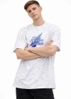 Erkek Asit Yıkamalı Oversize Tişört Future Worlds Baskılı Bisiklet Yaka Kısa Kollu treetwear %100 Pamuk treet tyle Thirt  Beyaz