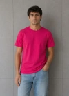 Erkek Basic Pamuklu Tişört Bisiklet Yaka Düz Renk Regular Fit Thirt  Fuşya