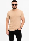 Erkek Basic Tişört Bisiklet Yaka Kısa Kol Günlük Yazlık lim Fit Thirt  Bej