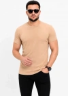Erkek Basic Tişört Bisiklet Yaka Kısa Kol Günlük Yazlık lim Fit Thirt  Bej