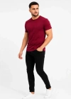 Erkek Basic Tişört Bisiklet Yaka Kısa Kol Günlük Yazlık lim Fit Thirt  Bordo