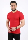 Erkek Basic Tişört Bisiklet Yaka Kısa Kol Günlük Yazlık lim Fit Thirt  Kırmızı