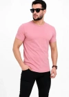 Erkek Basic Tişört Bisiklet Yaka Kısa Kol Günlük Yazlık lim Fit Thirt  Pembe