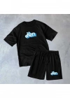 Erkek Baskılı İkili Şort Takım  iyah