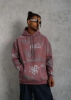 Erkek Baskılı Kapüşonlu Ribanalı weat  Gül Kurusu
