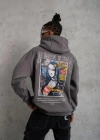 Erkek Baskılı Kapüşonlu Ve Kanguru Cepli weat Gri