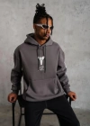 Erkek Baskılı Kapüşonlu weat  Gri