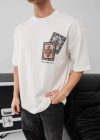 Erkek Baskılı Oversize Tshirt  Beyaz