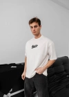 Erkek Baskılı Oversize Tshirt  Beyaz