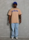 Erkek Baskılı Thirt Kısa Kol Bisiklet Yaka Regular Fit Rahat Kalıp Günlük Tişört  Bej