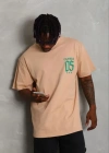 Erkek Baskılı Thirt Kısa Kol Bisiklet Yaka Regular Fit Rahat Kalıp Günlük Tişört  Bej