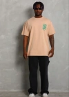 Erkek Baskılı Thirt Kısa Kol Bisiklet Yaka Regular Fit Rahat Kalıp Günlük Tişört  Bej