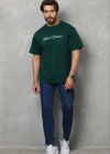 Erkek Baskılı Thirt Kısa Kol Bisiklet Yaka Regular Fit Rahat Kalıp Günlük Tişört  Çağla Yeşili