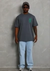 Erkek Baskılı Thirt Kısa Kol Bisiklet Yaka Regular Fit Rahat Kalıp Günlük Tişört  Füme