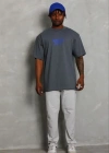 Erkek Baskılı Thirt Kısa Kol Bisiklet Yaka Regular Fit Rahat Kalıp Günlük Tişört  Füme