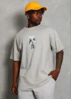 Erkek Baskılı Thirt Kısa Kol Bisiklet Yaka Regular Fit Rahat Kalıp Günlük Tişört  Gri