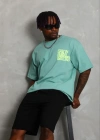 Erkek Baskılı Thirt Kısa Kol Bisiklet Yaka Regular Fit Rahat Kalıp Günlük Tişört  int Yeşili