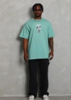 Erkek Baskılı Thirt Kısa Kol Bisiklet Yaka Regular Fit Rahat Kalıp Günlük Tişört  int Yeşili
