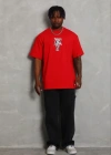 Erkek Baskılı Thirt Kısa Kol Bisiklet Yaka Regular Fit Rahat Kalıp Günlük Tişört  Kırmızı