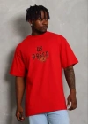 Erkek Baskılı Thirt Kısa Kol Bisiklet Yaka Regular Fit Rahat Kalıp Günlük Tişört  Kırmızı