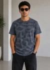 Erkek Batik Desenli Tişört Bisiklet Yaka Kısa Kol Regular Fit Tshirt  Füme