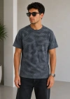 Erkek Batik Desenli Tişört Bisiklet Yaka Kısa Kol Regular Fit Tshirt  Füme