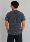 Erkek Batik Desenli Tişört Bisiklet Yaka Kısa Kol Regular Fit Tshirt  Füme