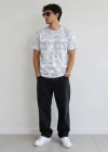 Erkek Batik Desenli Tişört Bisiklet Yaka Kısa Kol Regular Fit Tshirt  Gri