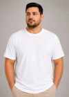 Erkek Battal Big Size Basic Tişört Bisiklet Yaka Rahat Kalıp TShirt  Beyaz