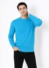 Erkek Bisiklet Yaka Triko Kazak Yumuşak Dokulu Pamuklu Ince Dokuma, Uzun Kollu Rahat Regular Kalıp  Mavi