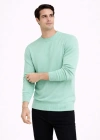 Erkek Bisiklet Yaka Triko Kazak Yumuşak Dokulu Pamuklu Ince Dokuma, Uzun Kollu Rahat Regular Kalıp  Mint Yeşili