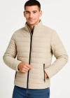 Erkek Bomber ont Ceket – u İtici Kumaş, Kapitone Astarlı, Fermuarlı, Kışlık  Bej