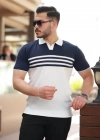 Erkek çizgi Desenli Yakalı Kısa Kollu Tshirt