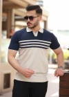 Erkek çizgi Desenli Yakalı Kısa Kollu Tshirt