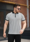 Erkek çizgili Fermuar Yakalı Kısa Kollu Tişört