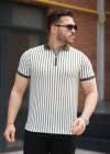 Erkek çizgili Fermuar Yakalı Kısa Kollu Tişört