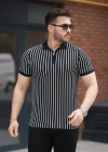 Erkek çizgili Fermuar Yakalı Kısa Kollu Tişört