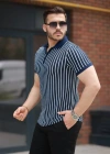 Erkek çizgili Fermuar Yakalı Kısa Kollu Tişört