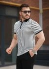 Erkek çizgili Fermuar Yakalı Kısa Kollu Tişört