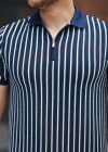 Erkek çizgili Fermuar Yakalı Kısa Kollu Tişört