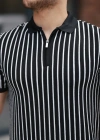 Erkek çizgili Fermuar Yakalı Kısa Kollu Tişört