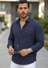 Erkek Çizgili Keten Gömlek