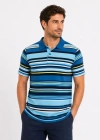 Erkek Çizgili Polo Yaka Tişört Kısa Kol Yazlık Thirt Regular Fit  avi